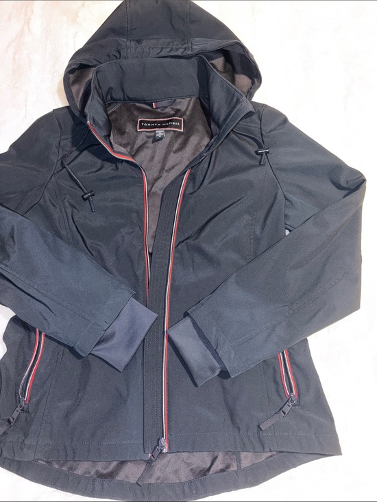 Tommy Hilfiger Jackets & Blazers - Womens Tommy Hilfiger Navy Hooded Rain Coat/Windbreaker with Red/white Trim